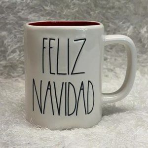 Rae Dunn "FELIZ NAVIDAD" Mug White & Red Interior 16 Oz